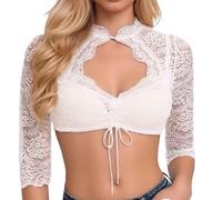 Générique Vêtement de Bière Dirndl Femme Robe Bavaroise Sexy Soutien Gorge sans Armature Blouse pour Dirndl Oktoberfest Accessoires Déguisement Bière Chemisier Medieval Femme Blanc Dentelle