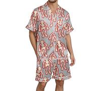 Générique Vêtement de Nuit Homme Halloween Confortable Ensemble Pyjama Douillet Chemise Manches Longues et Pantalon Léger Tenue d'Intérieur pour se Détendre(Light Gray, S)