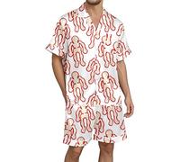 Générique Vêtement de Nuit Homme Halloween Confortable Ensemble Pyjama Douillet Chemise Manches Longues et Pantalon Léger Tenue d'Intérieur pour se Détendre(White, L)