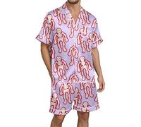 Générique Vêtement de Nuit Homme Halloween Confortable Ensemble Pyjama Douillet Chemise Manches Longues et Pantalon Léger Tenue d'Intérieur pour se Détendre(Light Purple, XXXL)