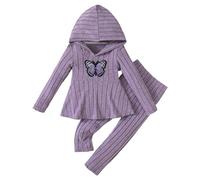 Générique Vetement Enfant Fille Ensemble Adorable pour Fille Composé d'un Sweat Shirt à Capuche Brodé De Papillons Et d'un Pantalon (Purple, 4 Years)