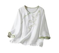Générique VêTement Femme Cardigan d'été brodé Chinois pour Femme,Haut rétro,Art,Industrie Lourde,t-Shirt(White,XL)