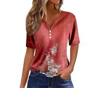 Générique Vetement Femme Ete Chic Coupe Boheme Col V Boutonné Shirt Basique Tee Classique Casual Imprimé Floraux avec des Leggings Vetement Blouse Tee Shirt Femme Grande Taille