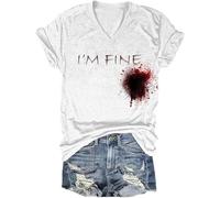 Générique Vetement Femme Je Vais Bien t-Shirt Sanglant avec Chemise de Sang Chemise d'éclaboussures de Sang Sanglant Halloween Je Vais Bien Costume(Black,5XL)