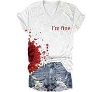 Générique Vetement Femme Je Vais Bien t-Shirt Sanglant avec Chemise de Sang Chemise d'éclaboussures de Sang Sanglant Halloween Je Vais Bien Costume(Red,4XL)