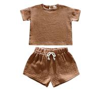 Générique Vetement Fille Ensemble short à manches courtes pour filles, confortable, respirant et élégant, couleur unie. Coffret Naissance Fille VêTements Pour Enfants (Brown, 2-3 Years)