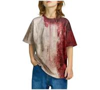Générique Vêtement Halloween école T Shirt Enfant Manches Courtes Col Rond Lettres Allemandes Style Sanglant Haut Décontracté Confortable Respirant Toutes Saisons(Red1, 140 130-140cm/51.18-55.12'')