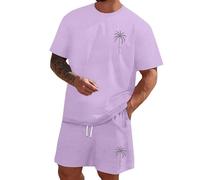 Générique Vetement Homme Ensemble Sport Chemise Short Survêtement De Loisirs 2 Pièces Polo Manches Courtes Avec Poches Jogging Pantalon Été Costume Survêtements Tenue Lin Col Rond Court