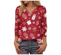 Générique Vêtement Manches 3/4 Thème Fêtes Coton Doux T Shirt Manches Courtes Souple Casual Le Haut Confortable pour Une Soirée Cocooning en Hiver Ou Un Look Décontracté pour Noël