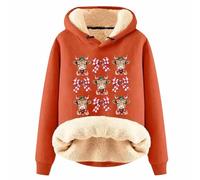 Générique Vêtement Noël Femme Sweat À Capuche Polaire Imprimé Highlander Nœud Papillon Fleuri Hiver Chaud Fête Sweatshirt Casual Femme Sweat Capuche Confortable