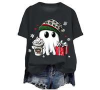 Générique Vêtement Quotidien Thème Fêtes Coton Extensible T Shirt Féminin Léger Coupe Féminine Le Haut Confortable pour Une Soirée Cocooning en Hiver Ou Un Look Décontracté pour Noël