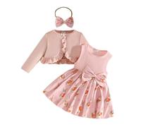 Générique Vêtements Bébé Fille Ensemble de Pâques pour Fille Robe à Imprimé Lapin avec Manteau à Volants et Bandes Manches Longues Tenue Élégante (2-3 Years)