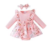 Générique Vêtements de Noël pour bébé, à Bowknot à Volants Manches Longues Robe Robe en Tulle Manches Longues Noel Bebe 0 Mois Vetement Noel Bebe bébé Fille Mon 1er / 2e / 3e Anniversaire en Coton