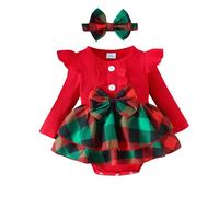 Générique Vêtements de Noël pour bébé, BéBéS Filles Ma PremièRe Robe De NoëL Bébés Filles Tutu Jolie Robe Ensemble Bébé Fille Naissance Combinaison avec Jupe Robes SoiréE | MèRe DéGuisement SoiréE