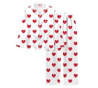 Générique VêTements De Nuit Femme,Ensemble De Pyjama à Manches Longues Imprimé en Forme De CœUr pour La Saint-Valentin (White L)