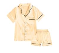 Générique Vêtements de Nuit pour Fille Ensemble en Satin de Soie Pyjama Classique à Manches Courtes Ensemble de Nuit boutonné Short Confortable pour Enfants (Gold, 12-13 Years)