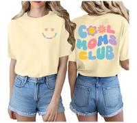 Générique VêTements Femme T-Shirt à Manches Courtes réversible à imprimé Lettre et col Rond pour Femme(Beige,S)