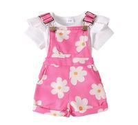 Générique Vêtements pour Nouveau-nés Filles Vêtements d'Été pour Bébé - Hauts à Volants Imprimés Marguerite, Pantalons à Bretelles avec Poche