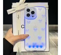 Générique Vibrant LED Bowknot Phone Case, Built in LED Colorful Glowing Cell Phone Cover for Women, Incoming Call Flash Light Up Slim Clear Case for iPhone 11/12/13/14/15/16/17 Pro/Pro Max