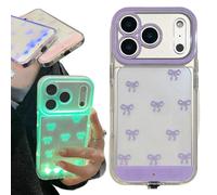 Générique Vibrant LED Bowknot Phone Case for iPhone 17/16/15/14/13Pro Max, Built-in LED Colorful Glowing Cell Phone Cover, Multiple Colors & Flash Modes (15Pro,Purple)