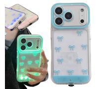 Générique Vibrant LED Bowknot Phone Case for iPhone 17/16/15/14/13Pro Max, Built-in LED Colorful Glowing Cell Phone Cover, Multiple Colors & Flash Modes (15Pro,Blue)