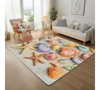 Générique Vie Marine Coquillages Étoiles de Mer Tapis pour Chambre 60x110cm Tapis Antidérapant Plage Coquillages Étoiles de Mer Coloré au Toucher Décoration pour Salon, Cuisine, Descente de Lit