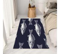 Générique Vie Marine Poissons Bleu Tapis pour Chambre 180x240cm Tapis Antidérapant Poisson Minimaliste Doux au Toucher Décoration pour Salon, Cuisine, Lavable en Machine Descente de Lit