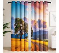 Générique Vieil Arbre Champ Blé Coucher Soleil Rideau Occultant Opaque Campagne Rustique Rideaux Thermiques Acoustiques à Œillets Imprimés Lot de 2 L 140 x H 220 cm pour Salon Chambre Fenêtre
