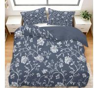 Générique Vigne Florale De Style Chinois 3D Imprimé Housse de Couette Parure de Lit 2 Personnes 140 x 200 cm, Bleu Gris Microfibre Ensemble de Literie avec Housses de Couettes Taies d'oreillers