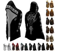 Générique Viking Impression 3D Zip Hoodie pour Hommes Mythologie Nordique Tatouage Cape Femme Cape Sweatshirt Médiéval Cosplay Cadeau