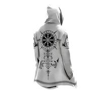 Générique Viking Impression 3D Zip Hoodie pour Hommes Mythologie Nordique Tatouage Cape Femme Cape Sweatshirt Médiéval Cosplay Cadeau
