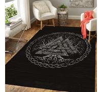 Générique Viking Mythologie Nordique Tapis de Salon 120x160cm Odin Loup Fenrir Flanelle Tapis 1Kg/㎡ avec Dos en Caoutchouc antidérapant Carpettes Tapis canapé Chambre Moquettes Lavable