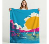 Générique Vintage Bleu Couverture Moelleuse Microfibre Literie Vibrant Nature Paysage Couverture Respirante Anti-Bouloche pour Foyers Familles Enfants 150cm x 180cm