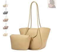 Générique Vintage Bucket Bags for Women Elegant Shoulder Bag with A Small Purse, Women's Leather Tote Bag Set Practical Large Purse (Khaki)