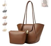 Générique Vintage Bucket Bags for Women Elegant Shoulder Bag with A Small Purse, Women's Leather Tote Bag Set Practical Large Purse (Dark Brown)