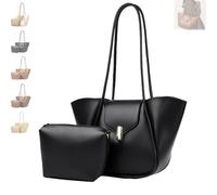 Générique Vintage Bucket Bags for Women Elegant Shoulder Bag with A Small Purse, Women's Leather Tote Bag Set Practical Large Purse (Black)