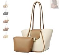 Générique Vintage Bucket Bags for Women Elegant Shoulder Bag with A Small Purse, Women's Leather Tote Bag Set Practical Large Purse (Apricot)