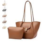 Générique Vintage Bucket Bags for Women Elegant Shoulder Bag with A Small Purse, Women's Leather Tote Bag Set Practical Large Purse (Tan)