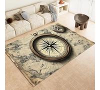 Générique Vintage Carte Boussole Tapis Salon 140x200cm Style Aventure Antidérapant Poils Bas Moquettes Sol Décoration Durable Doux Machine Lavable Grand Tapis pour Chambre Balcon Couloir 6y18