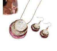 Générique Vintage Enamel Jewelry Set, Boho Layered Earrings Necklaces Set, Triple-layer Hammered Colorful Pendants Necklace, Jewelry Gift for Women Anniversary Birthday (rose red)
