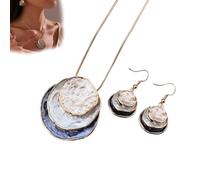 Générique Vintage Enamel Jewelry Set, Boho Layered Earrings Necklaces Set, Triple-layer Hammered Colorful Pendants Necklace, Jewelry Gift for Women Anniversary Birthday (dark blue)