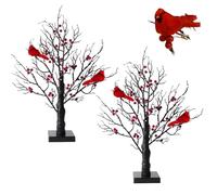 Générique Vintage Glowing Tree with Red Sparrow, 21 Inch Glowing Tree with Little Red Bird, for Holiday Party, Indoor Office Decor (2 Pcs*Black)