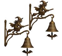 Générique Vintage Halloween Witch Doorbell,Sonnette Porte Halloween en Métal Vintage,Cloche De Sorcière en Fonte avec Sorcière Volante Et Balai, pour Porche, Jardin, Porte D'entrée (2PC)