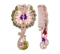 Générique Vintage Hand Held Mirror Engraved Butterfly Design Hair Comb