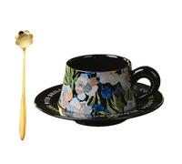 Générique Vintage Iris Coffee Mug with Saucer Set-Couples Cups, Elegant Floral Ceramic Tea Cup Set, Engagement Wedding Housewarming Birthday Mug Gift for Friend Leader Bestie