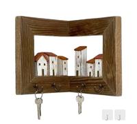 Générique Vintage Key Holder Wall Mount, 3D Rustic Wooden Country Houses Key Hanger with 4 Hooks, Handmade Distressed Keys Rack Organizer for Entryway Doorway Living Room Home Decor