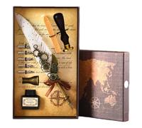 Générique Vintage Quill Pen and Ink Sets,Mechanical Feather Dip Pen Set with 5 Replacement Nibs and Brass Base,Calligraphy Dip Pens Gift Set with Wax Seal for Writing