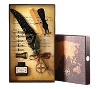 Générique Vintage Quill Pen and Ink Sets,Mechanical Feather Dip Pen Set with 5 Replacement Nibs and Brass Base,Calligraphy Dip Pens Gift Set with Wax Seal for Writing
