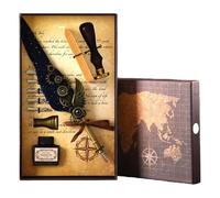 Générique Vintage Quill Pen and Ink Sets,Mechanical Feather Dip Pen Set with 5 Replacement Nibs and Brass Base,Calligraphy Dip Pens Gift Set with Wax Seal for Writing