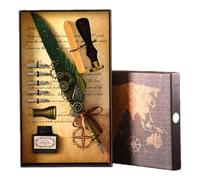 Générique Vintage Quill Pen and Ink Sets,Mechanical Feather Dip Pen Set with 5 Replacement Nibs and Brass Base,Calligraphy Dip Pens Gift Set with Wax Seal for Writing